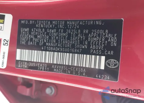 2025 Toyota Camry Se из США, поврежденный, VIN 4T1DBADK9SU016847